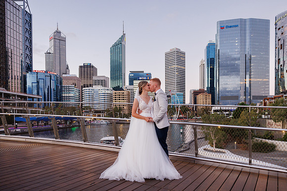 Perth Wedding Photographer - Elizabeth Quay Bridge Bride and Groom Photo